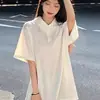 Camisa polo blanca de algodón puro, camiseta de manga corta para mujer, cuello camisero, estilo universitario, top casual japonés versátil ins de verano 2026