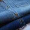 Zedaijai Vintage Clásico Casual Bolsillo Camisa de Mezclilla de Manga Larga para Mujer Chaqueta Corta Top Apilado para Primavera