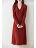 Otoño e Invierno Nuevo Cuello en V 100 Lana Pura Elegante Todo Combina Vestido Casual Cuello Muñeca Tejido Base Vestido Suéter para Mujer