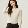 Colección 2026: Camiseta básica de punto para mujer 100% cachemir puro, diseño de cuello plano y redondo, color liso versátil