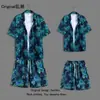 Traje de manga corta estilo vacacional de playa en Hawái para estudiantes hombres y mujeres, shorts holgados para pareja, camisa de flores, traje casual de dos piezas