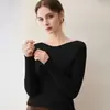 Super valoriza o corpo~ Suéter de cashmere sem costura para mulheres, ombro a ombro, justo, realça a silhueta, segunda pele de tricô, suéter de lã