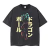 Camiseta Vintage Lavada Street Hip-Hop Anime Dragon Ball Super Estampado de Dibujos Animados Gráfico Casual Algodón Verano Manga Corta Estilo Europeo y Americano