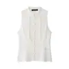 Ropa de Mujer Transfronteriza Europea y Americana al por Mayor Blanca con Cordones Botones Decorados Encaje en Relieve Cuello Alto Chaleco Estilo Chino Nuevo