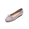 34-43 Estilo Fofo Laço Boca Rasa Slip-on Salto Baixo Sapatos Individuais Primavera 2024 Dentro e Fora Soco Confortável Sapatos de Vovó