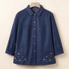 Camisa de mediana edad Madre Manga larga Bordada Top Suelto Estilo Occidental Otoño Camisa de Madre Abrigo Delgado de Abuela
