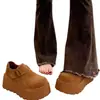 Sapatos de plataforma forrados com fleece com aumento de 7 cm de altura, sapatos femininos estilo Birkenstock, mocassins slip-on retrô outono/inverno 2025, sapatos de algodão para mulheres