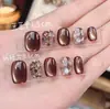 [Preto Lava Qiao] Armadura de Mão Pura Outono e Inverno Cor Merad Branca Curta Temperamento Diamante Lantejoula Manicure