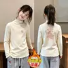 Camiseta Base de Manga Larga Cálida para Niñas Otoño e Invierno con Cuello Medio Alto Borde de Volantes Tejido Cepillado De Rong Top Interior