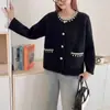 Cárdigan de Punto con Botón de Corazón de Lentejuelas de Uso Rudo para Mujer 2025 Otoño e Invierno Nuevo Elegante Chaqueta Suéter de Terciopelo Imitación de Visón