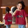 Camiseta de algodón para niños, estilo occidental, de manga corta, para niñas de tallas medianas y grandes, de algodón, con dibujos animados, nueva camiseta básica.