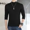 Camiseta Básica de Cuello Alto para Hombre Camiseta de Color Sólido Ajuste Delgado Simple Casual Cuello Medio Manga Larga Top Grueso para Interior