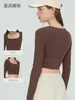 Ropa de Yoga Cuadrada Grande para Mujer, Ropa Deportiva de Otoño, Mangas Largas con Almohadillas en el Pecho, Ropa de Entrenamiento de Pilates, Ropa de Running y Fitness para Usar por Fuera