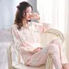 Pijama de Algodón 100% para Mujer Otoño e Invierno para Madres de Mediana Edad y Mayores Cárdigan Holgado Ropa de Casa Casual de Manga Larga Primavera y Otoño