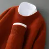 Suéter 100% Lã Pura Masculino Gola Alta Meio Espessa Cor Sólida Pulôver Casual de Negócios Malha Solta Camisa Base Top