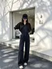 Conjunto súper elegante: un conjunto completo de sudadera deportiva casual juvenil estilo coreano y pantalón de pierna ancha de dos piezas para mujer en otoño e invierno
