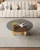 Mesa de café de madera maciza nórdica para sala de estar, hogar, apartamento pequeño, moderna, simple, creativa, de vidrio, redonda, de diseñador