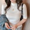 Camisa de manga corta de fábrica para mujer, nueva camiseta interior de cuello alto pequeño y corte entallado de modal para primavera y otoño.