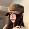 Chapéu de Equitação Marrom Camurça Topo Plano Feminino Outono Literário Retrô Emagrecedor Bico de Pato Circunferência Craniana Grande Chapéu Newsboy