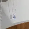 Collar de Plata de Ley S925 con Diamante Azul en Forma de Lágrima Estilo K Moda Simple Elegante Cadena para Clavícula Modelo para Mujer