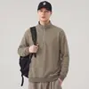 Moletom masculino 2026 primavera/outono novo estilo, gola alta, jaqueta de zíper parcial, jaqueta lisa texturizada estilo japonês, moderna