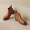 Hallazgos de Lujo a Buen Precio~ Botines Chelsea Redondos de Piel de Vaca de Primera Capa, Color Vintage Lavado, Estilo Británico, Tacón de 3 cm