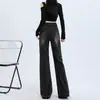 Jeans Negros Sueltos de Pierna Ancha Micro-campana para Mujer Otoño e Invierno Nuevos de Cintura Alta Adelgazantes de Borde Recto Pantalones Rectos