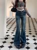 Jeans acampanados micro de estilo callejero americano para mujer en primavera y otoño, retro, con cinturón, elásticos, ajustados, pantalones largos