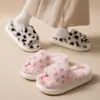 Pantuflas de algodón con puntera abierta, cálidas, de felpa, con manchas, para mujer, de Amazon, transfronterizas; pantuflas peludas con bloques de color y manchas, para interior del hogar, para mujer
