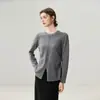 Estilo minimalista~Suéter de cachemira de punto para mujer, nuevo diseño de otoño e invierno, cuello redondo, abertura frontal, cintura entallada, jersey