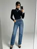 Jeans Rectos de Lavado Básico Elásticos para Mujer, Cubren las Caderas, Adelgazantes, Versátiles, Fábrica Fuente de Ropa para Mujer de Comercio Exterior