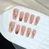 Unhas Francesas Postiças Rosa Degradê Estampa de Leopardo Formato Médio Afunilado Estilo Doce Cool Picante Menina ins Manicure Postiça Venda por Atacado