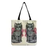 Venda Direta de Fábrica de Bolsas Tote Estampadas de Gato, Bolsas Tote com Logo e Estampa de Padrão, Bolsas de Ombro Casuais Fofas para Estudantes