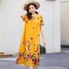 Vestido de Algodón y Seda Estilo Nuevo 2026 para Madres de Mediana Edad, Vestido Largo de Algodón Artificial para Verano por Encima de la Rodilla para Mujeres de Mediana Edad y Mayores