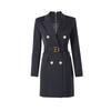 Vestido Elegante Ajustado de Encaje con Cordones de Manga Larga Nuevo para Otoño e Invierno Traje de Falda de Cuatro Botones Estilo Europeo y Americano para Viajes