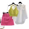 Conjunto de Verão Feminino Plus Size Moda Feminina 2022 Novo Tops que Reduzem a Idade Saia que Cobre a Cintura Conjunto de Três Peças