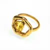Anillo de Acero de Titanio con Cristal Amarillo Irregular en Forma de Corazón Hueco, Joyería de Anillo de Acero Inoxidable de Moda