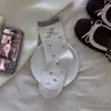 Calcetines florales sin costuras para mujer, calcetines de media pantorrilla, calcetines de algodón para mujer de otoño, calcetines dulces y versátiles con lazo apilado