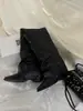 Bota de piel para mujer con punta fina, modelo nuevo 2026 con decoración de remaches, tacón grueso, botas largas hasta la rodilla apiladas