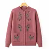 Suéter bordado para mujer, abrigo de abuela, ropa para madre de mediana edad y mayor, cárdigan de punto de cuello redondo para primavera y otoño, top holgado para señoras mayores