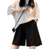 Shorts esportivos verão feminino solto em linha reta emagrecimento casual ins na moda cor sólida calças de perna larga 5 calças cortadas pretas