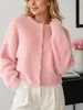 Chaqueta Cardigan de Terciopelo Imitación Mink para Mujer en Otoño e Invierno Nueva Suave Prenda Exterior Estilo Perezoso Holgado Color Sólido Tejido de Punto