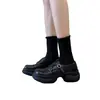 Versão em pele de ovelha~mocassins de tamanho pequeno, com sola grossa, para mulheres, sem cadarço, com salto grosso baixo, novo estilo 2026, sapatos pequenos de couro com sola plataforma