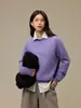 Suéter Feminino de Cashmere com Escovado de Seda Peça Única Sem Costura Gola Redonda Base de Lã Nova Roupa Feminina Malha Top para o Início do Outono