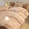 Conejo de Invierno Terciopelo de Leche Juego de Cuatro Piezas Doble Cara Engrosado Burbuja Grande Color Sólido Otoño/Invierno Franela Dormitorio Juego de Tres Piezas