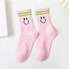 Corea del Sur Dongdaemun Mismo Estilo Color Cintura Elástica Smiley Calcetines Medios Letra Deportivos Transpirables Estilo Universitario Calcetines para Mujer