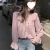 Camisa de Manga Larga Elegante Holgada Delgada Transpirable con Cordones y Diseño de Cuello en V Estilo Coreano Nuevo Primavera para Mujer