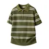 Camisa Polo Masculina Manga Curta Top Camiseta Masculina Estilo Old Money Tricô Gola Lapela Casual de Negócios Polo Masculina