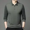 Tendência de Moda Masculina Outono e Primavera 2025 Camisa Polo Casual de Manga Longa Camiseta Listrada de Gola Dobrável para Homens de Negócios de Alto Padrão