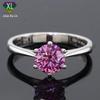 Anel Moissanite Rosa Fashionable de Seis Garras 0,5-3 Quilates Diamante Moissanite Rosa Anel Feminino Joia